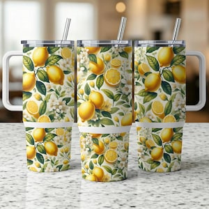 Lemon Floral 40 oz Sublimation Tumbler Wrap PNG, Spring Summer Design, Digital Download, Cup Wrap Design, Printable Template, Full Wrap