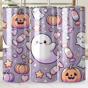 Niedliches Halloween-Geist 20 Unzen Skinny Tumbler Nahtloses Design, Pumpkin Candy Spooky Muster, digitaler Download Sublimation, Tumbler Wrap Geschenk