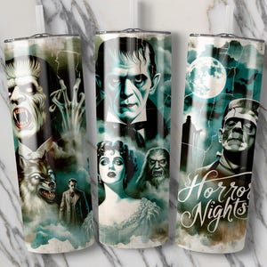 Horror Nights Themed Tumblers, Classic Movie Monsters, Stainless Steel Insulated Drinkware Set