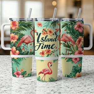 Island Time Flamingo 40 oz Tumbler Wrap PNG, Tropische Blumen Tumbler Design, Beach Vibes Tumbler, Sommer Tumbler Wrap, Sublimationsdesign