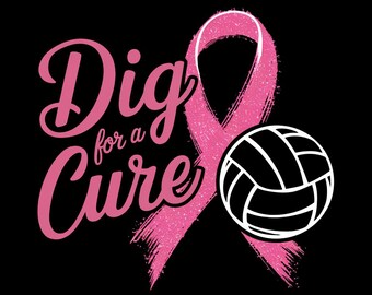 Dig for a Cure Clipart transparent PNG file, Volleyball, Breast Cancer Awareness, Pink Ribbon, Instant Download, Commercial Use