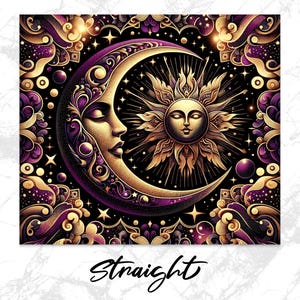 Celestial Sun and Moon Wall Art, Mystical Gold Purple Home Decor, Astrology Mandala Poster, Spiritual Gift Idea