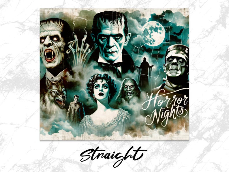 Vintage Horror Movie Poster Print, Classic Monsters, Halloween Decor, Full Moon Artwork, Collectible Wall Art