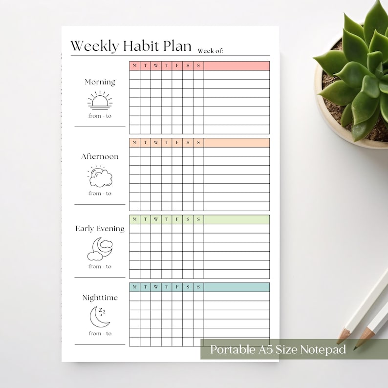 Weekly Habit Tracker Notepad: A5 Productivity Planner, 50 Tear-Off Pages