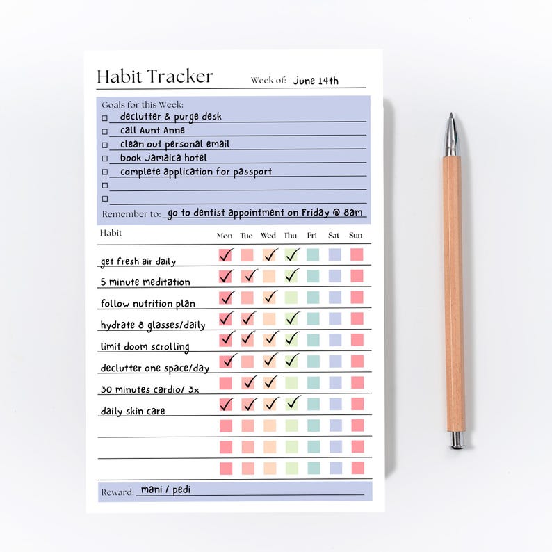 Weekly Habit Tracker Notepad: A5 Productivity Planner, 50 Pages