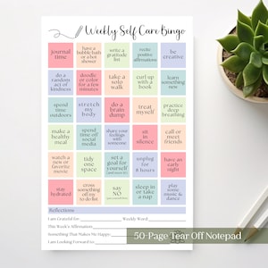 Weekly Self-Care Planner BINGO Notepad: A5 Wellness Checklist, 50 Tear Off Pages image 1
