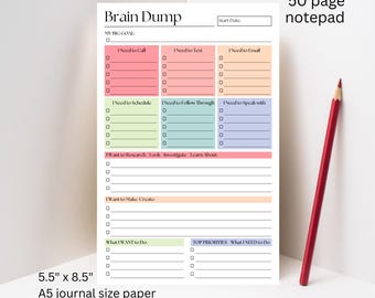 A5 Brain Dump Notepad: 50-Page Daily To-Do List Planner