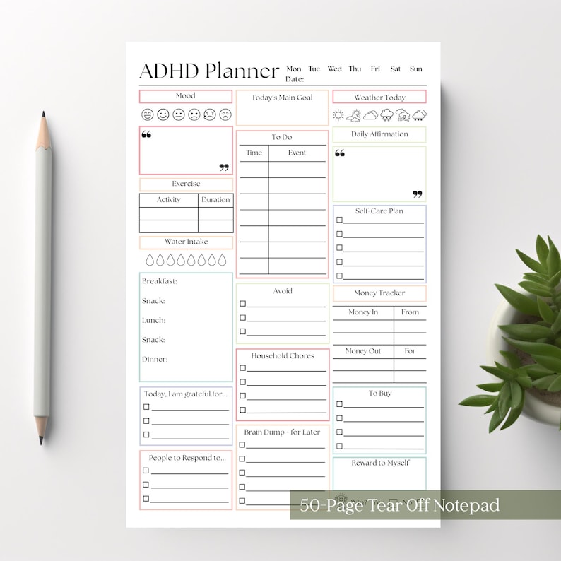 ADHD Daily Productivity Notepad: 50 Page Brain Dump To-Do List Planner