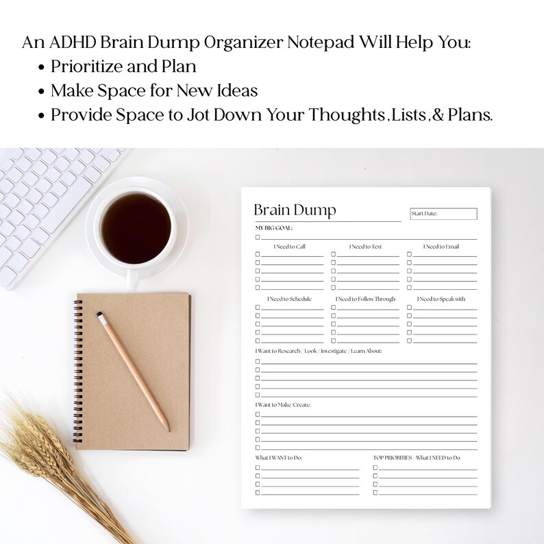 ADHD Brain Dump Notepad: Daily To-Do List, Thought Organizer - 50 Page
