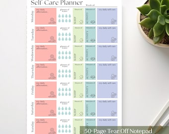 Wochenplaner Notizblock: A5 Wellness Checkliste, 50 abreißbare Seiten