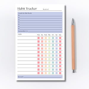 Weekly Habit Tracker Notepad: A5 Productivity Planner, 50 Pages