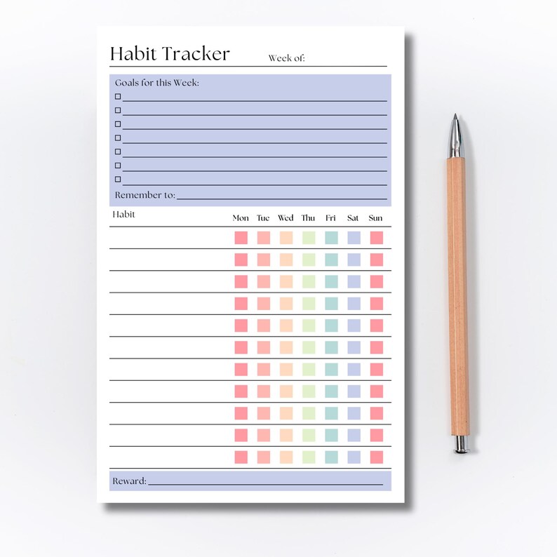 Weekly Habit Tracker Notepad: A5 Productivity Planner, 50 Pages