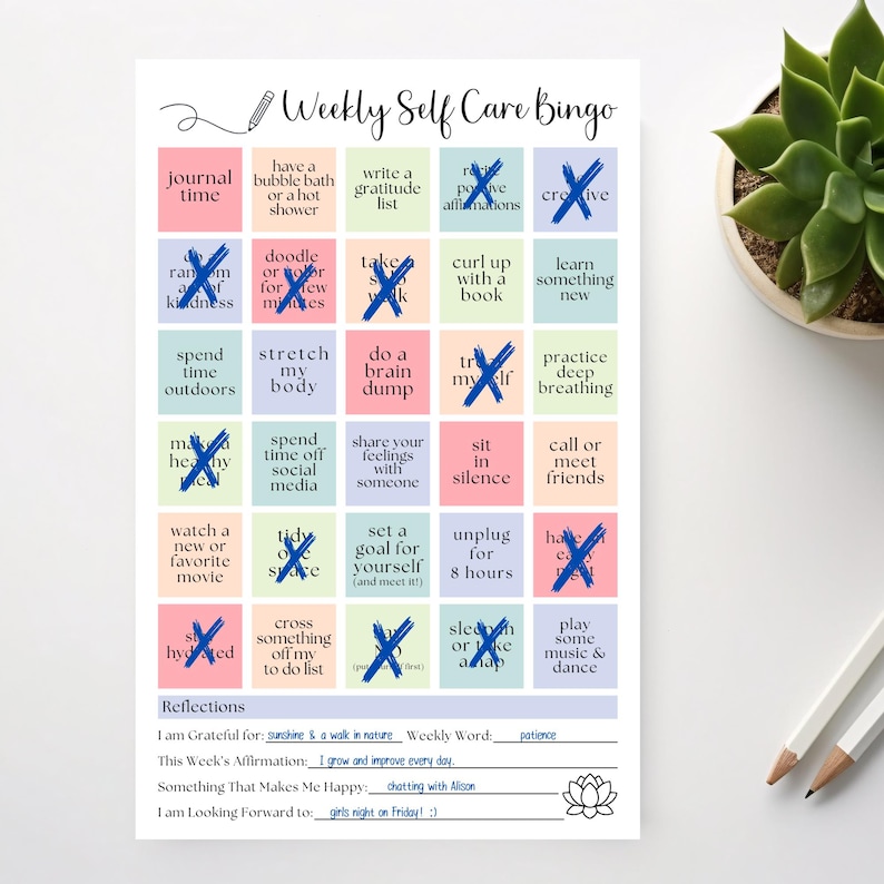 Weekly Self-Care Planner BINGO Notepad: A5 Wellness Checklist, 50 Tear Off Pages image 4