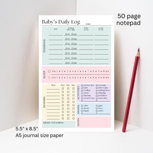Baby Tagebuch mit 50 Seiten, Notizblock für Neugeborene, Babypflege, Säuglingspflege, Windelwechsel und Schlaf-Tracker