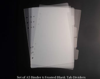 6er Set blanko Frosted Tab Divider für A5 6 Ringbuch Bullet Journal
