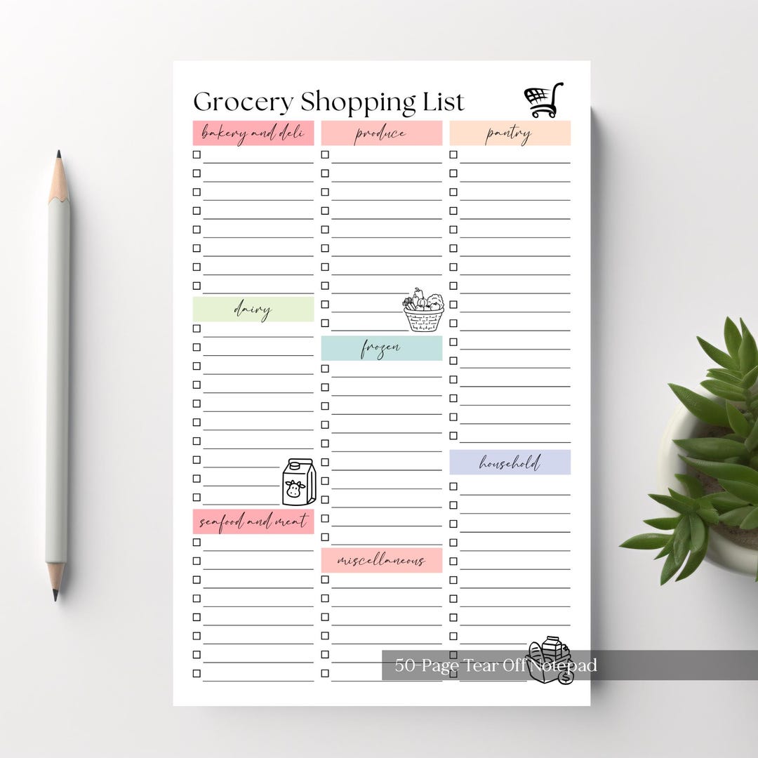 A5 Weekly Grocery Shopping List Planner Notepad: 50-pages - Etsy
