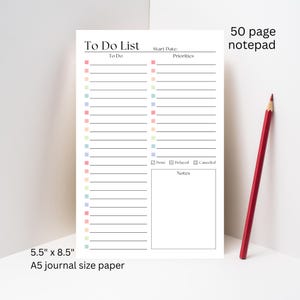 A5 To-Do List Notepad: 50-Page Daily Task Planner