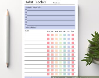 Weekly Habit Tracker Notepad: A5 Productivity Planner, 50 Pages
