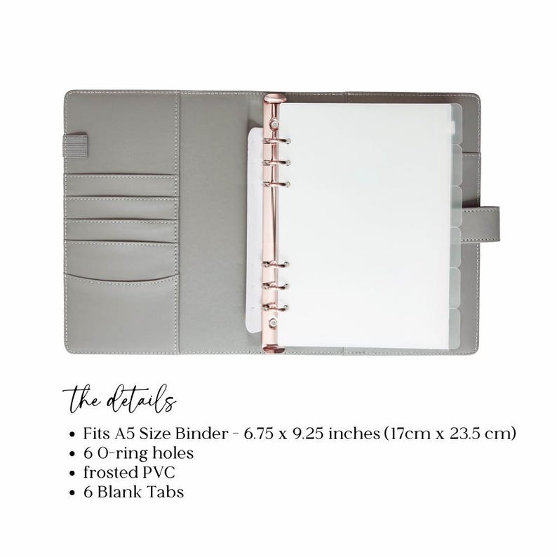 Set of 6 Blank Frosted Tab Dividers for A5 6 Ring Binder Bullet Journal ...