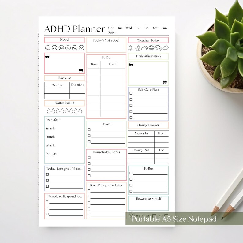 ADHD Daily Productivity Notepad: 50 Page Brain Dump To-Do List Planner