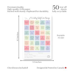 Weekly Self-Care Planner BINGO Notepad: A5 Wellness Checklist, 50 Tear Off Pages image 7