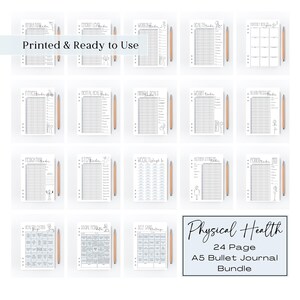 Bundle de pages pour le Bullet Journal, feuillets imprimés pour agenda A5 sur la santé physique, feuillets cartonnés Bujo, pages de suivi annuelles prêtes à l'emploi