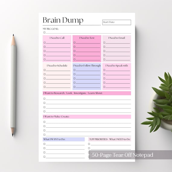 ADHD Brain Dump Notepad: A5 Daily To-Do List Planner