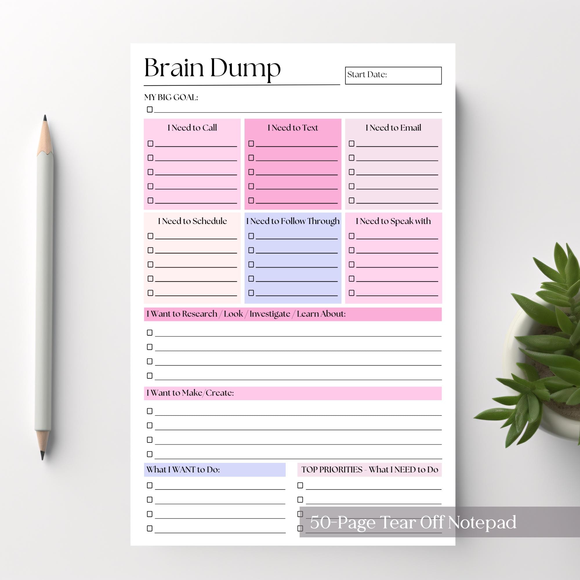 ADHD Brain Dump Notepad: A5 Daily To-do List Planner - Etsy