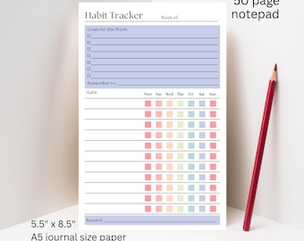 Weekly Habit Tracker Notepad: A5 Productivity Planner, 50 Pages