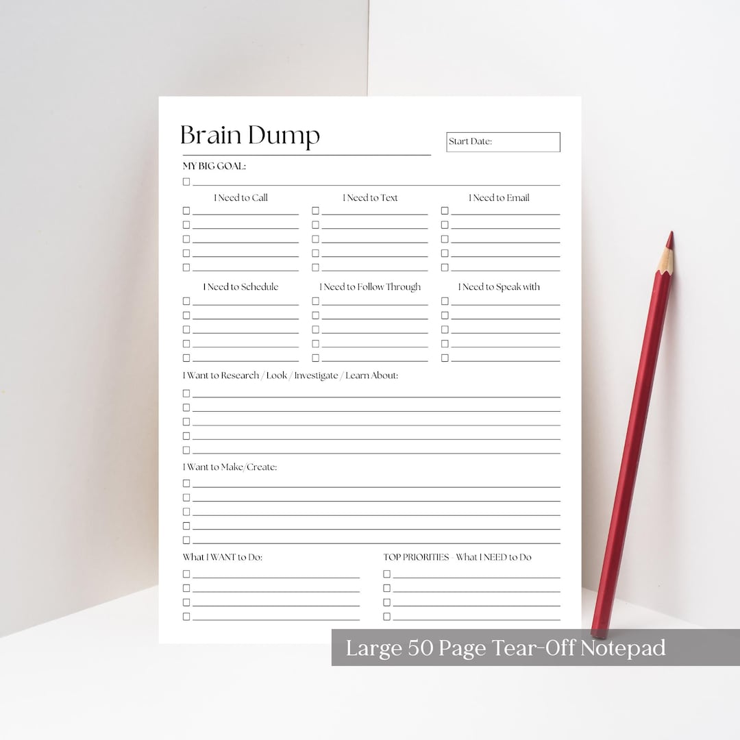ADHD Brain Dump Notepad: Daily To-do List, Thought Organizer - 50 Page ...