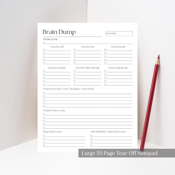 ADHD Brain Dump Notepad: Daily To-Do List, Thought Organizer - 50 Page