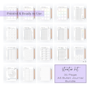 Lot de pages pour Bullet Journal, kit de démarrage, feuillets imprimés pour agenda A5 pour débutants, feuillets Bujo, feuillets de suivi annuels prêts à l'emploi