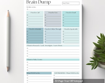 A5 Brain Dump Notepad: 50-Page Daily To-Do List Planner