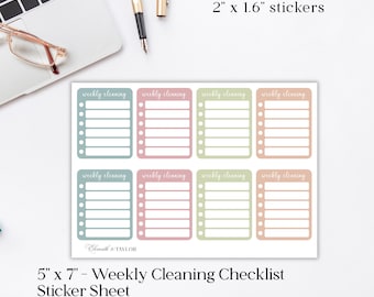 Weekly Cleaning Checklist Planner Stickers: Minimalist Journal Set