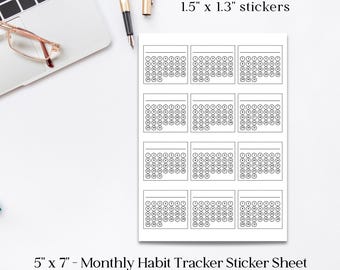 Monthly Habit Tracker Stickers, Goal Planning, Minimalist Bujo Stickers