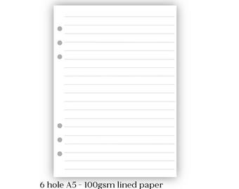 A5 6 Hole 100gsm Lined Paper