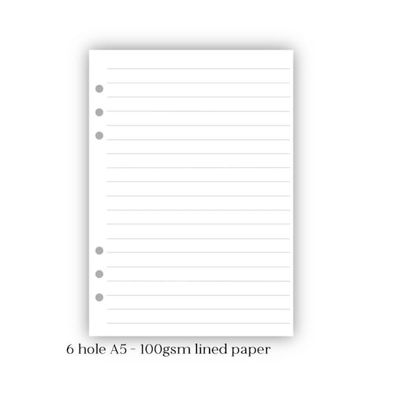 A5 6 Hole 100gsm Lined Paper