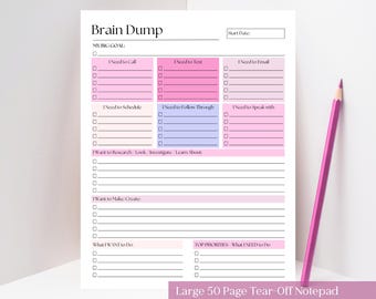 ADHD Brain Dump Notepad: Daily To-Do List Planner, 50 Pages