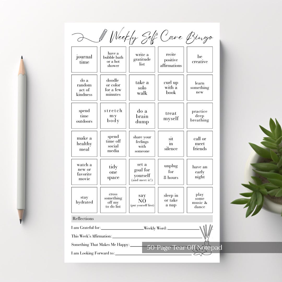 A5 Self Care BINGO Notepad: 50-pages - Etsy