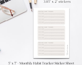 Minimalist Habit Tracker Stickers, Monthly Goal Planner, Bujo Stickers