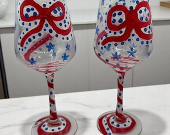 ムラーノワイングラス2個セット、ライトブルー、手描き、ライトステム