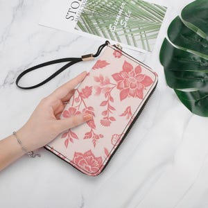 Portefeuille simple et élégant pour femme, portefeuille esthétique floral pour femme, motif floral en toile rose vintage