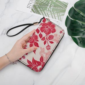 Portefeuille femme vintage en toile rose avec motif floral, mignon portefeuille esthétique floral simple et élégant pour femme