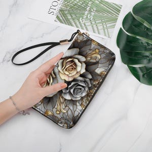 Portefeuille pour femme, vitrail, design rose, mignon, simple, élégant portefeuille esthétique floral pour femme