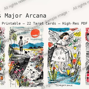 Printable Tarot Set – Artistic Major Arcana by Deedlit | Sketchbook Look | 22 Card PDF