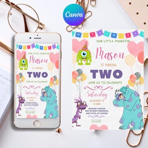 Monster birthday Invitation, 1st Birthday Invite, Printable Monsters University Template, Editable Monster Evite, Halloween Boo-Day Party