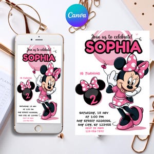 Editable Minnie Mouse Birthday Invitation, Minnie Mouse Birthday, 1st Birthday, Mouse Birthday Invite, Girls Minnie Invitations