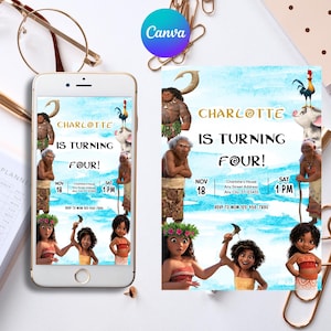 Baby Moana Birthday Invitation, Editable Digital Hawaiian Moana Birthday Invite, Kids Theme Party Invitation, Digital Baby Moana Template