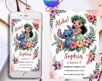 Custom Editable Editable Stitch Invitation, Lilo And Stitch Birthday Invite Printable Stitch Party Template, Stitch Birthday Girl Canva Edit