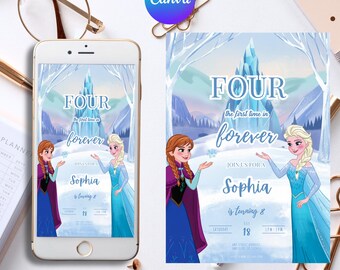 Frozen 3rd Birthday Invitation, Frozen Invitation, Princess Elsa Anna Party Invitation, Girl Frozen Birthday Invite Theme EDITABLE Digital